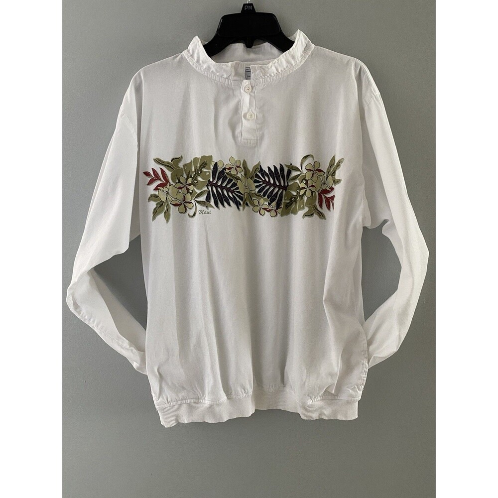Y2K Crazy Shirts Henley Size M White Tropical Lightweight Pockets Maui